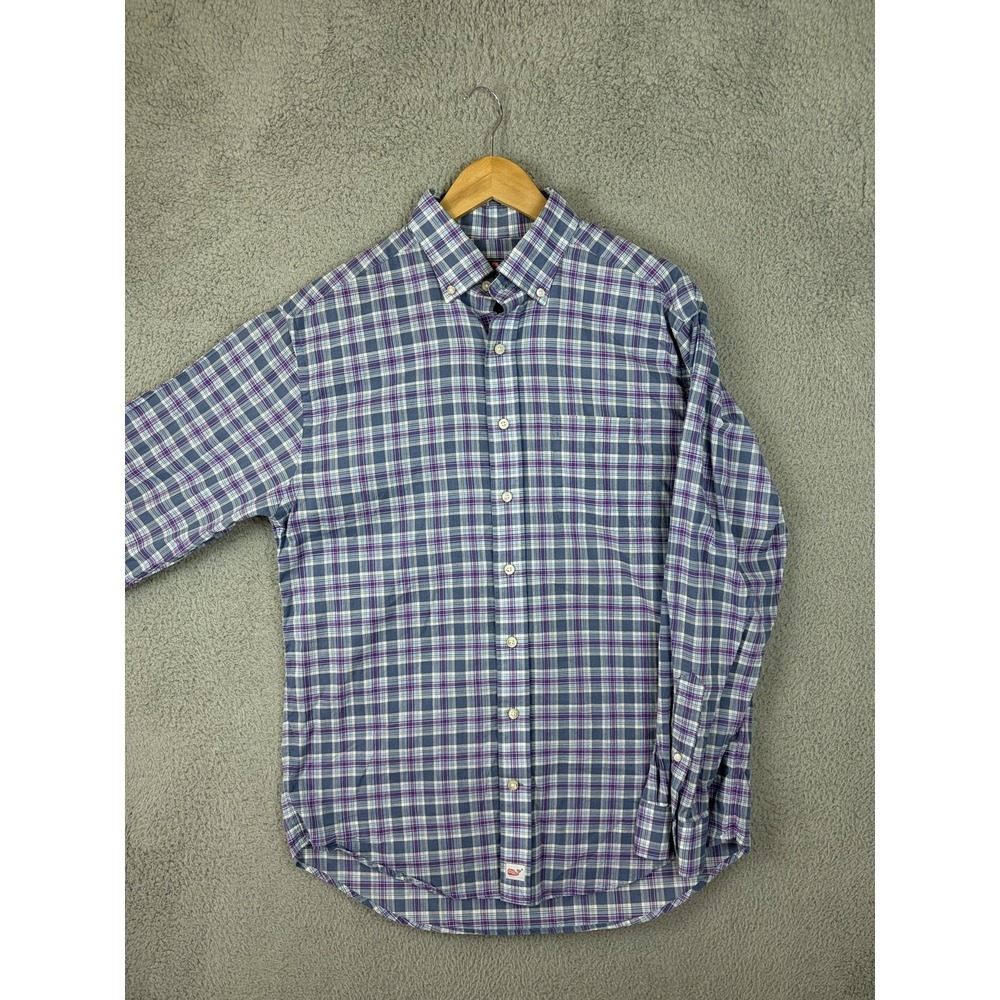 Vineyard Vines Shirt Mens Medium Blue Plaid Murray Long Sleeve Button Cotton Men